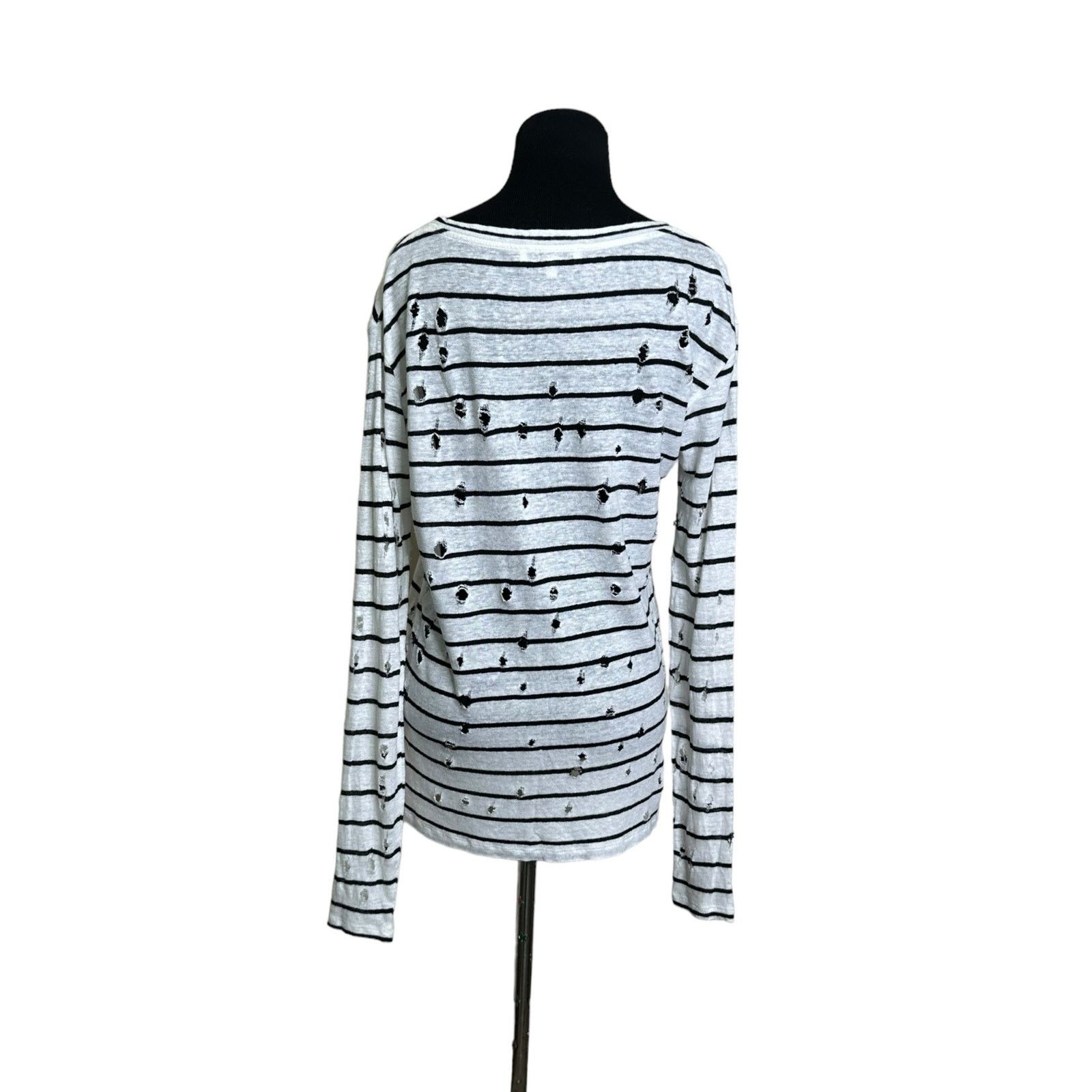 Iro IRO white black linen stripes distressed shirt size XS Size XS / US 0-2 / IT 36-38 - 2 Thumbnail