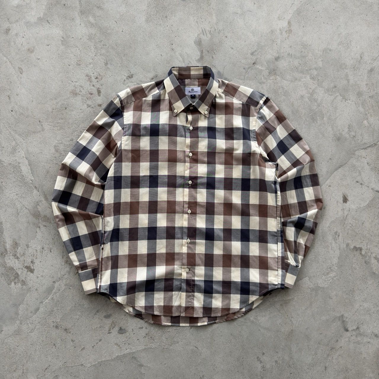 Vintage Aquascutum Active Beige Plaid Button Down Shirt M
