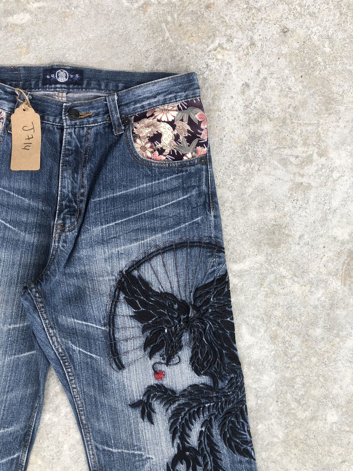 Japanese Brand Japanese Buden Dragon Embroidered Jeans Distressed Jeans Size US 31 - 5 Thumbnail