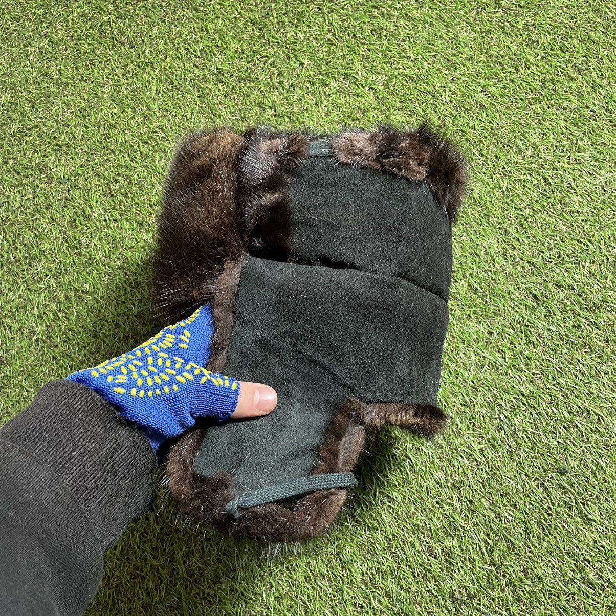 Vintage Vintage 90s Dark Green Suede Fur Trapper Hat Brutalist OS Size ONE SIZE - 1 Thumbnail