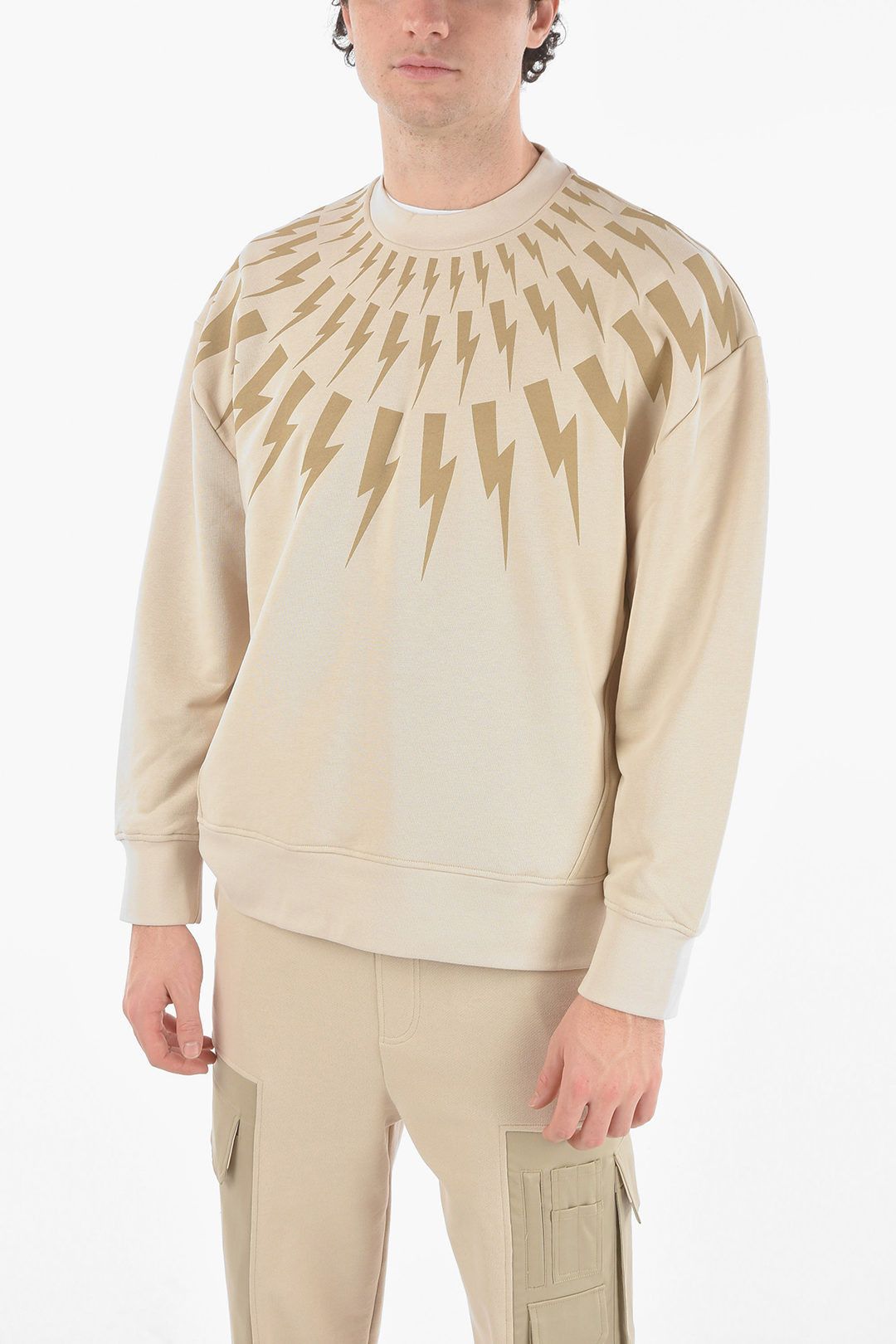 image of Neil Barrett Og1Mm1223 Crew Neck Sweatshirt In Beige, Men's (Size Large)