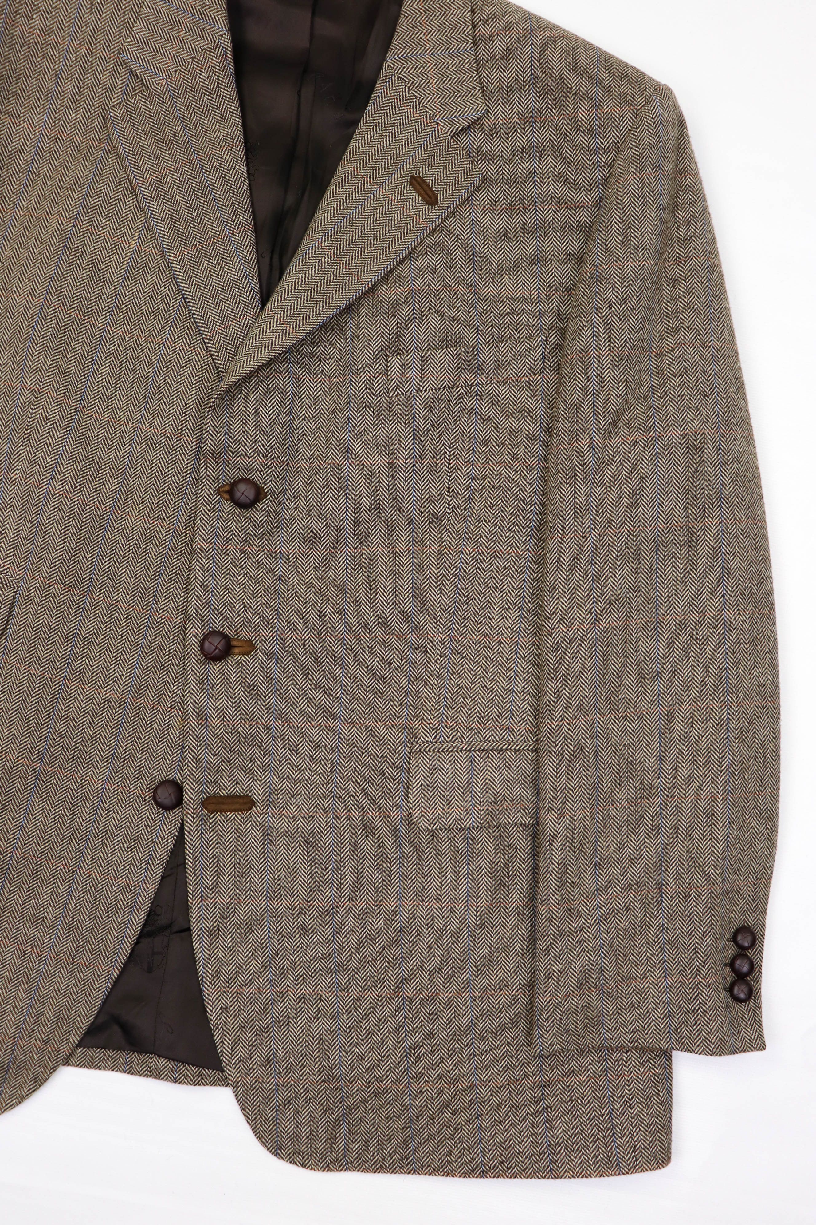 DAKS DAKS Beige Herringbone Tweed Wool Sport Coat Blazer Jacket Size 46R - 6 Thumbnail