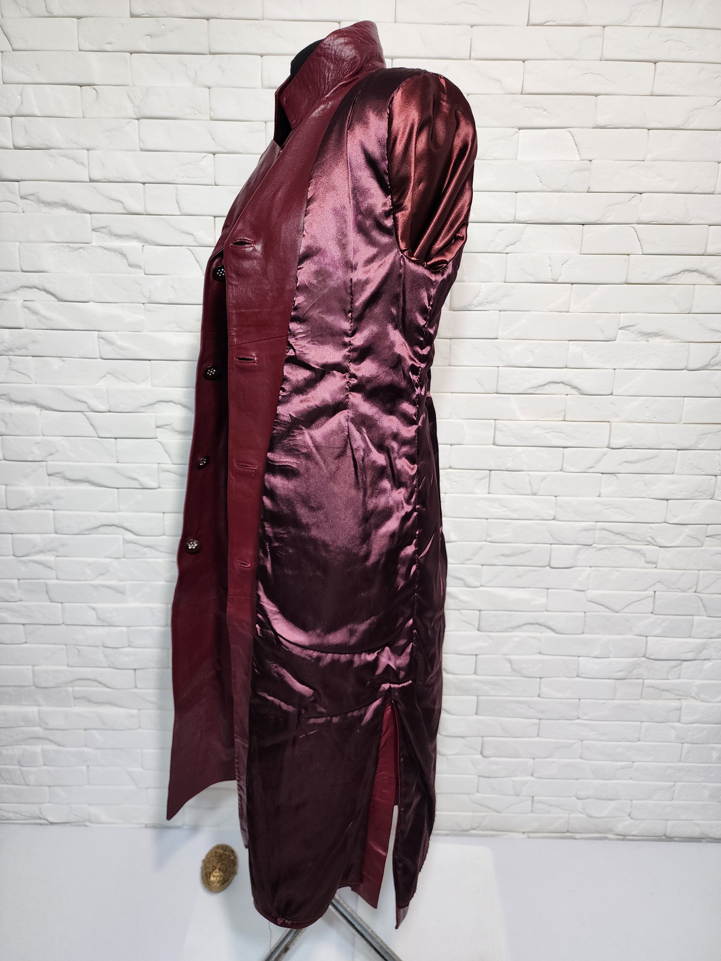 Genuine Leather Burgundy Leather Raincoat: Women's Long Leather Jacket Size M / US 6-8 / IT 42-44 - 10 Thumbnail