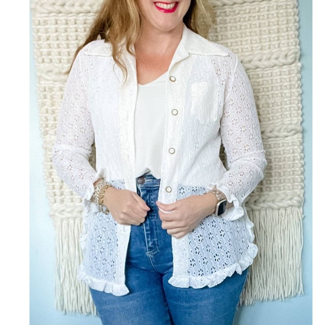 Vintage Vintage 70s Daisy lace ruffle hem wide collar blouse M Size M / US 6-8 / IT 42-44 - 10 Thumbnail