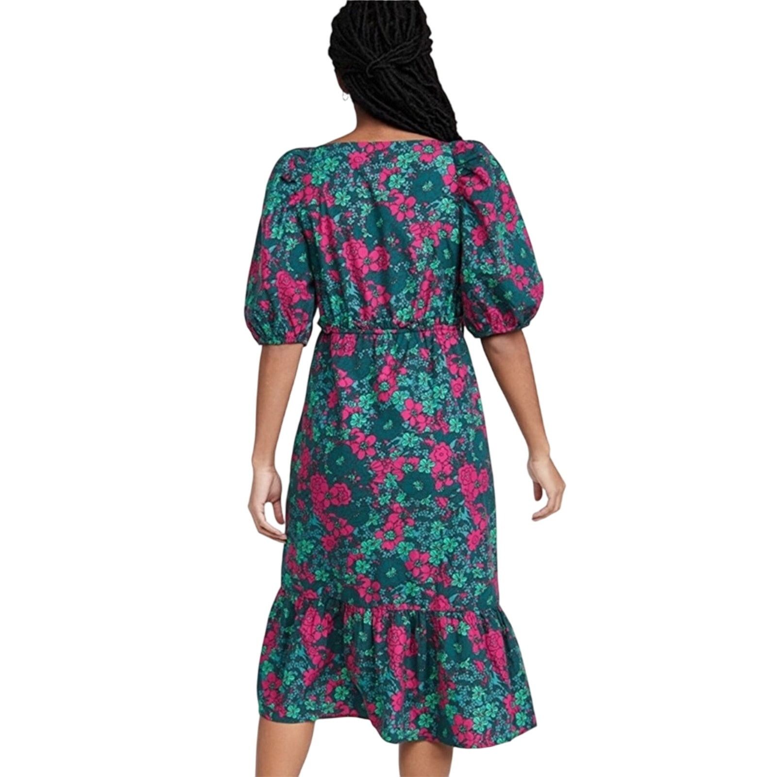 Other Rahi Floral Fuchsia Teal Puff Sleeve Midi Ruffle Dress Sz XS Size XS / US 0-2 / IT 36-38 - 3 Thumbnail