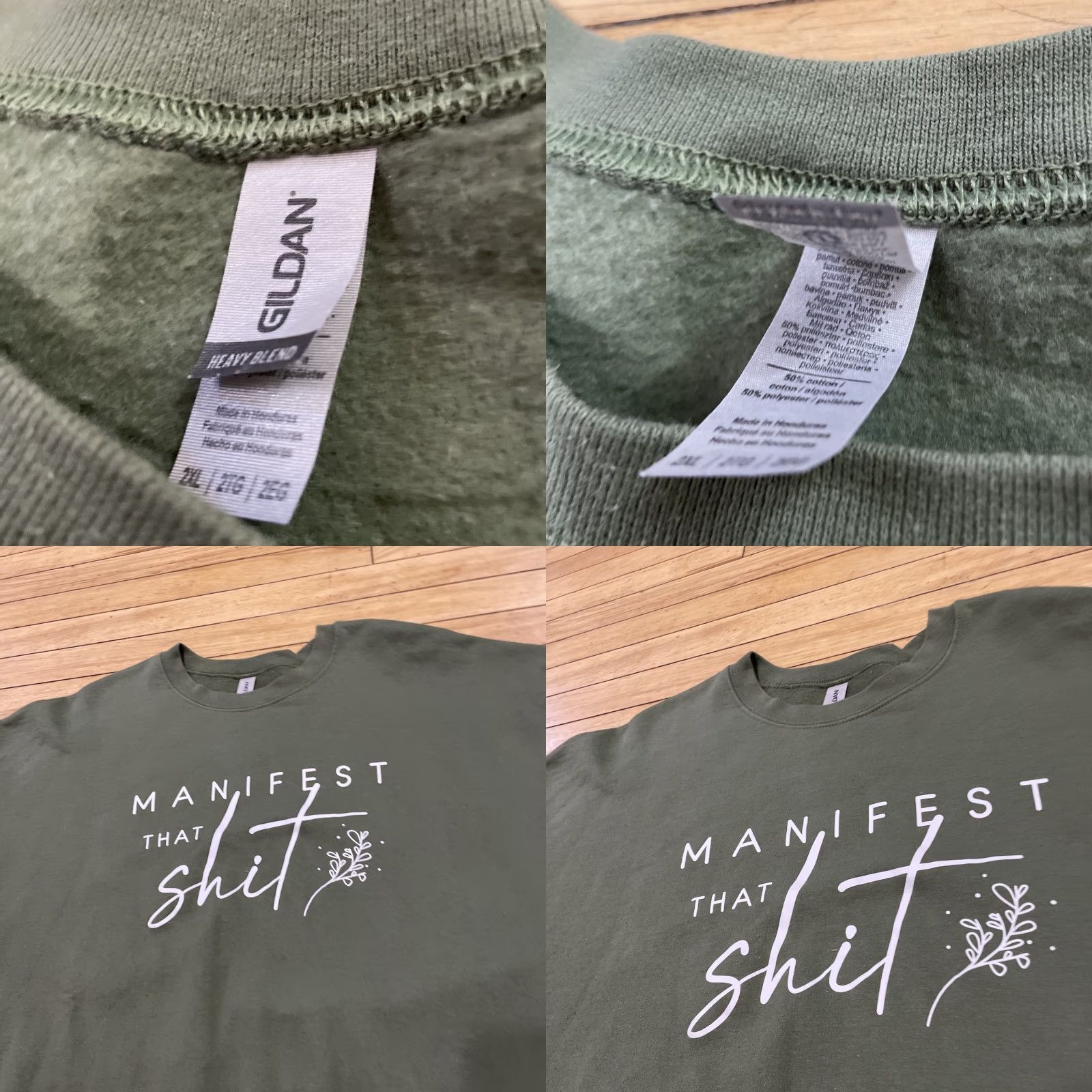 Gildan GILDAN Sweatshirt Men 2XL Green Crew Neck Heavyweight Fleece Lined All Seasons Pullover Graphic Mystic Manifest S**T Size US XXL / EU 58 / 5 - 9 Thumbnail