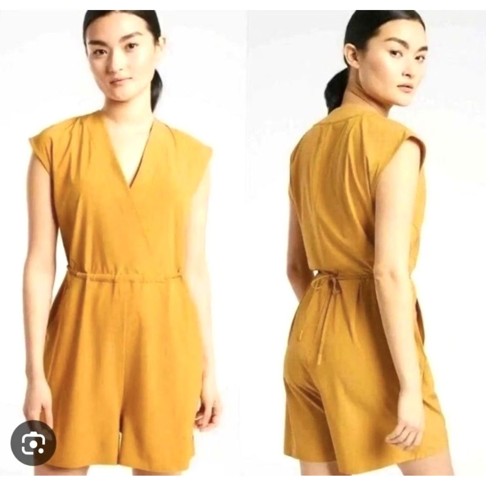 Athleta Athleta Romper Womens Small Yellow Sleeveless Wrap V-Neck Tie Waist Playsuit Size 28" / US 6 / IT 42 - 2 Thumbnail