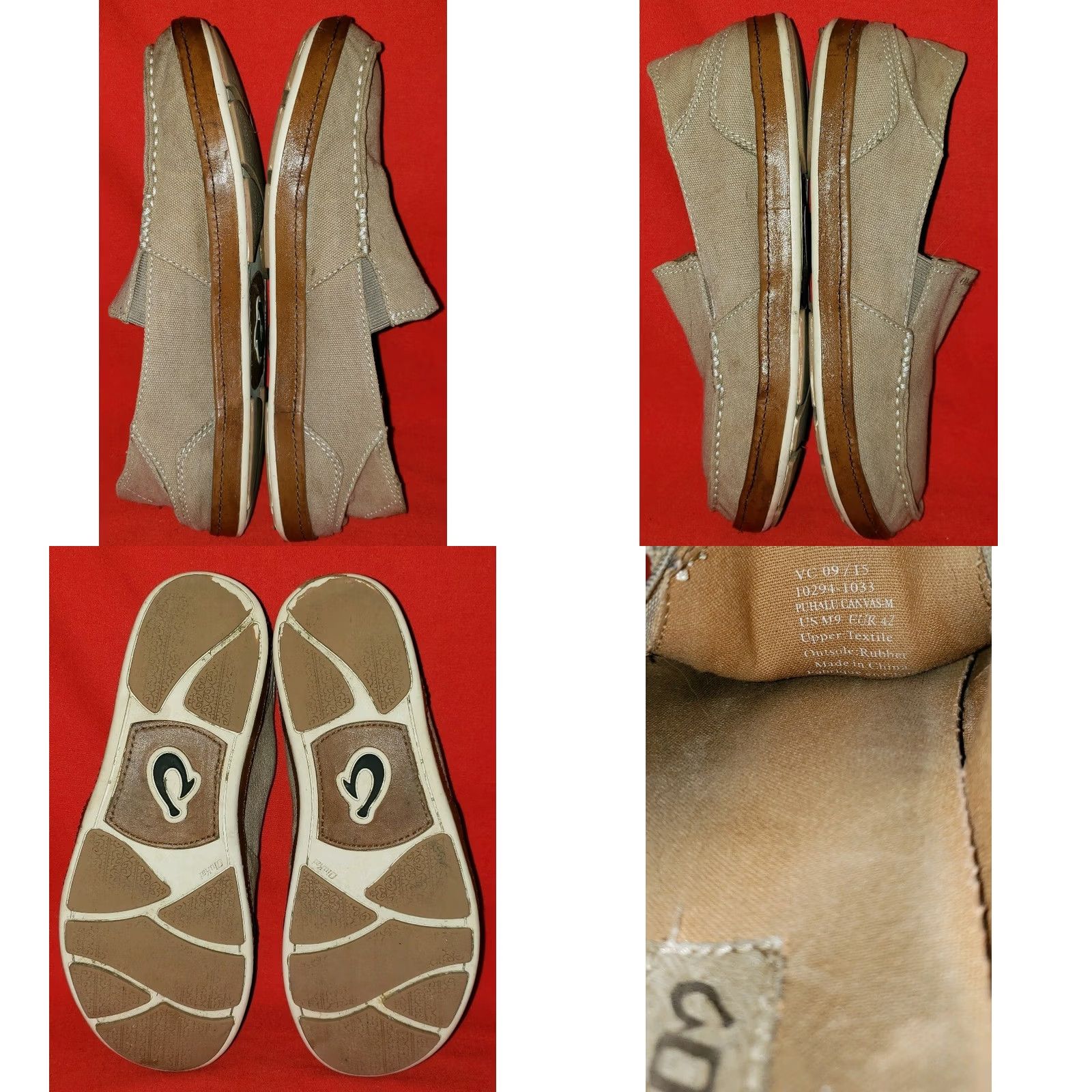 Olukai OluKai Puhalu Canvas Men's Loafers Casual Slip On Tan Kahki Leather Edge 9M Mens Size US 9 / EU 42 - 8 Thumbnail
