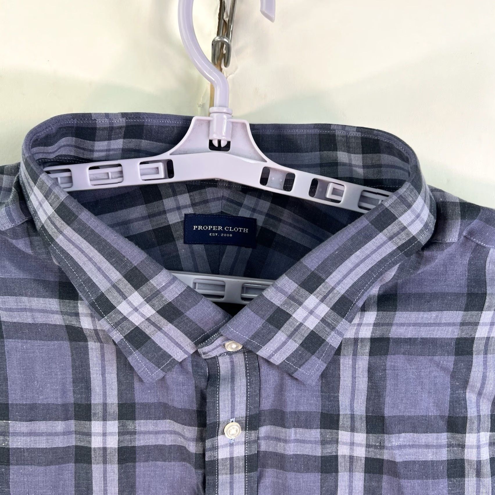CLOT Proper Cloth Shirt 4XL Adult Blue Plaid Linen Blend Button-Up Shirt Mens Size US XXL / EU 58 / 5 - 3 Thumbnail