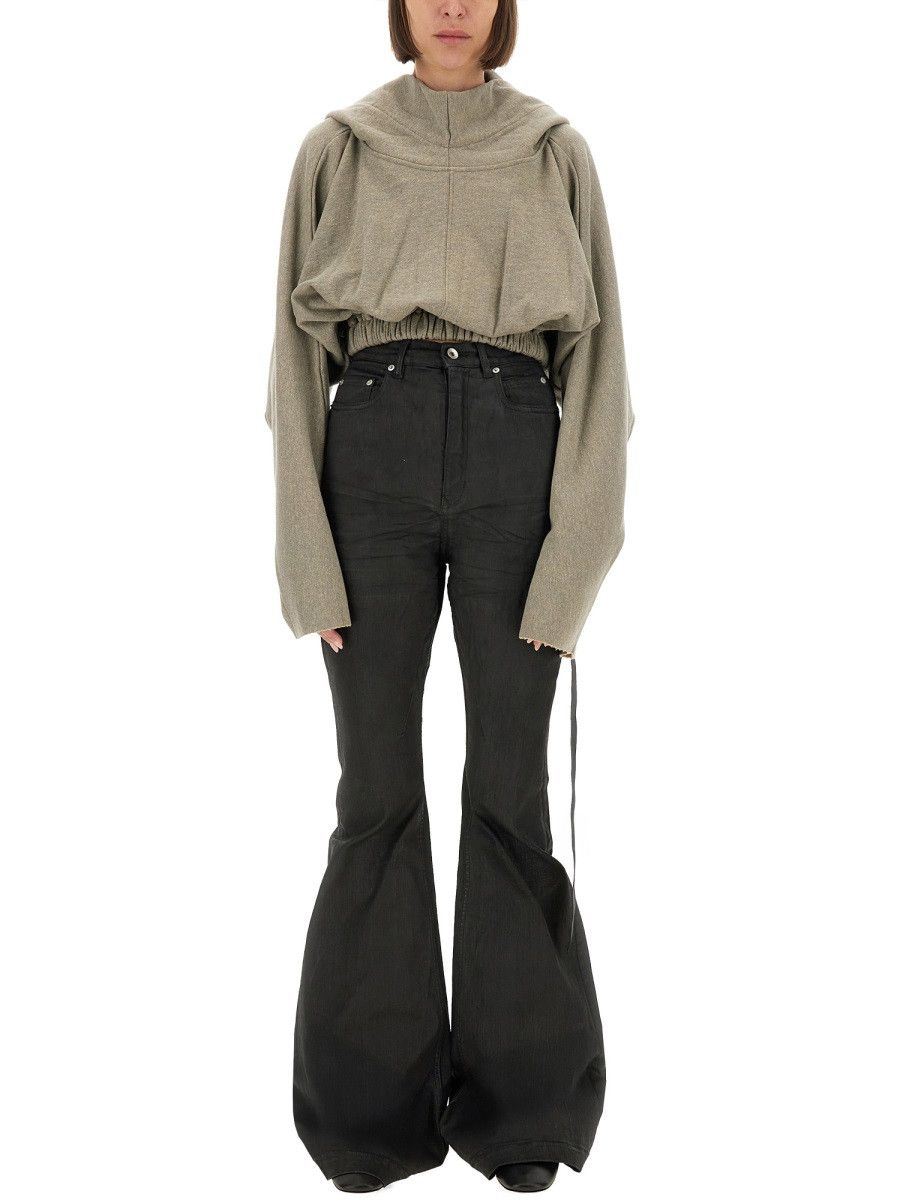 Rick Owens Drkshdw RICK OWENS DRKSHDW CROPPED HOODED TUNIC SWEATSHIRT - GREY Size ONE SIZE - 1 Thumbnail