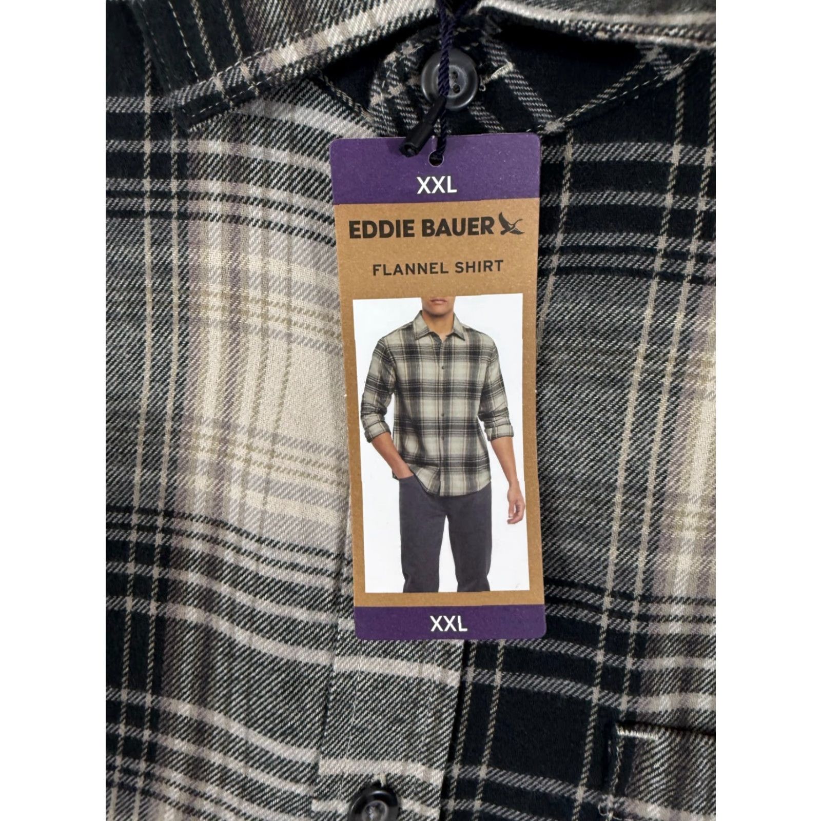 Eddie Bauer VINTAGE Eddie Bauer Flannel Shirt Mens 2XL Cream Black Plaid Button-Up Long Sleeve NWT Size US XXL / EU 58 / 5 - 6 Thumbnail