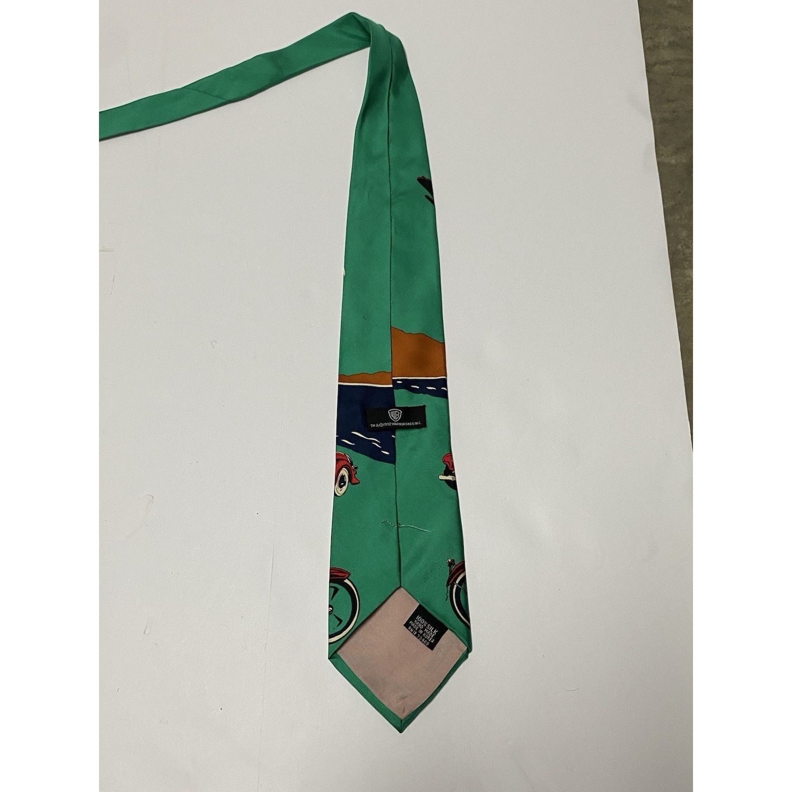 Warner Bros Warner Bros 1992 Looney Tunes Green Silk Graphic Tie Size ONE SIZE - 5 Thumbnail