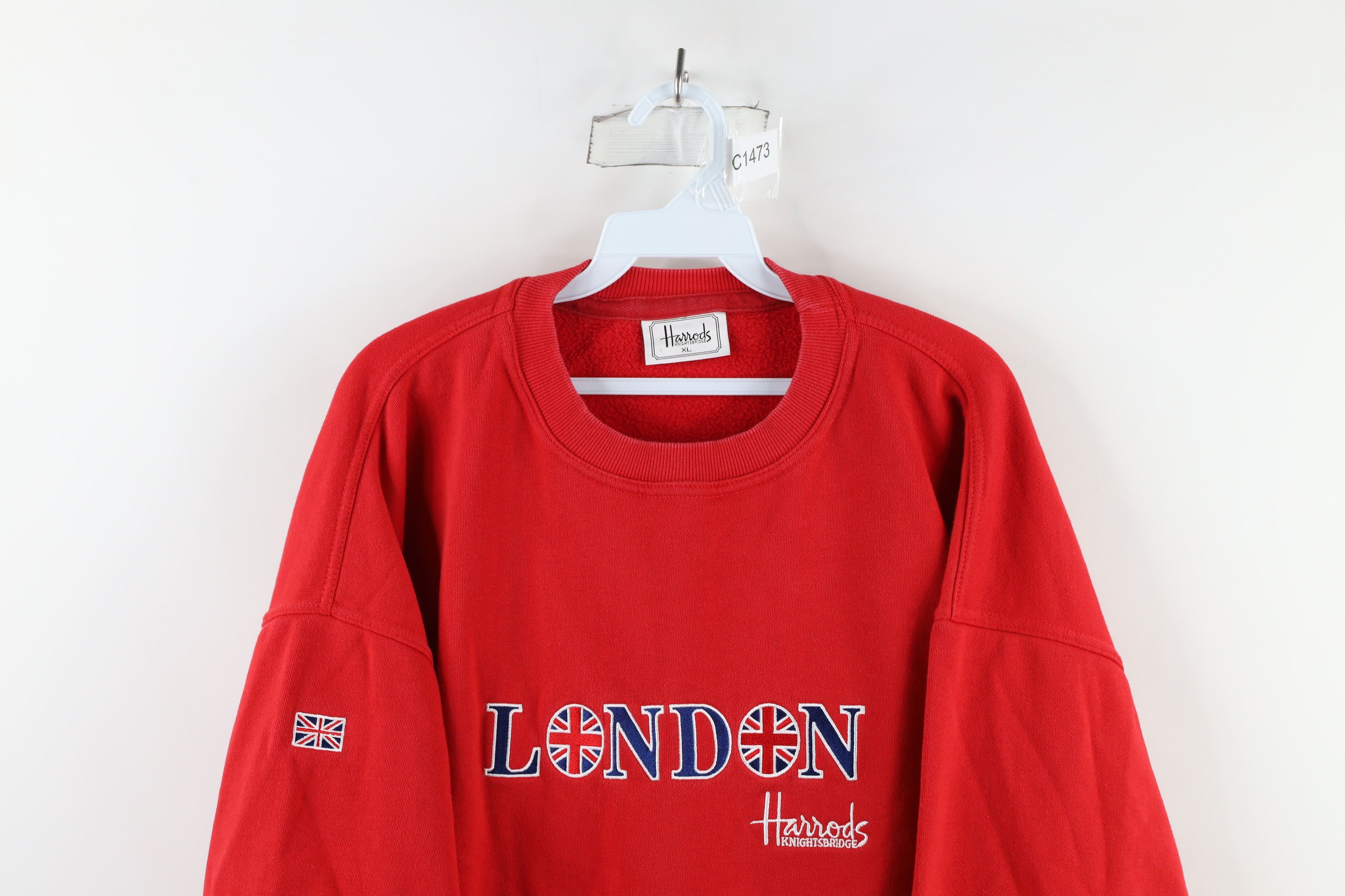 Vintage Vintage 90s Harrods London Spell Out Crewneck Sweatshirt Red Size US XL / EU 56 / 4 - 2 Thumbnail