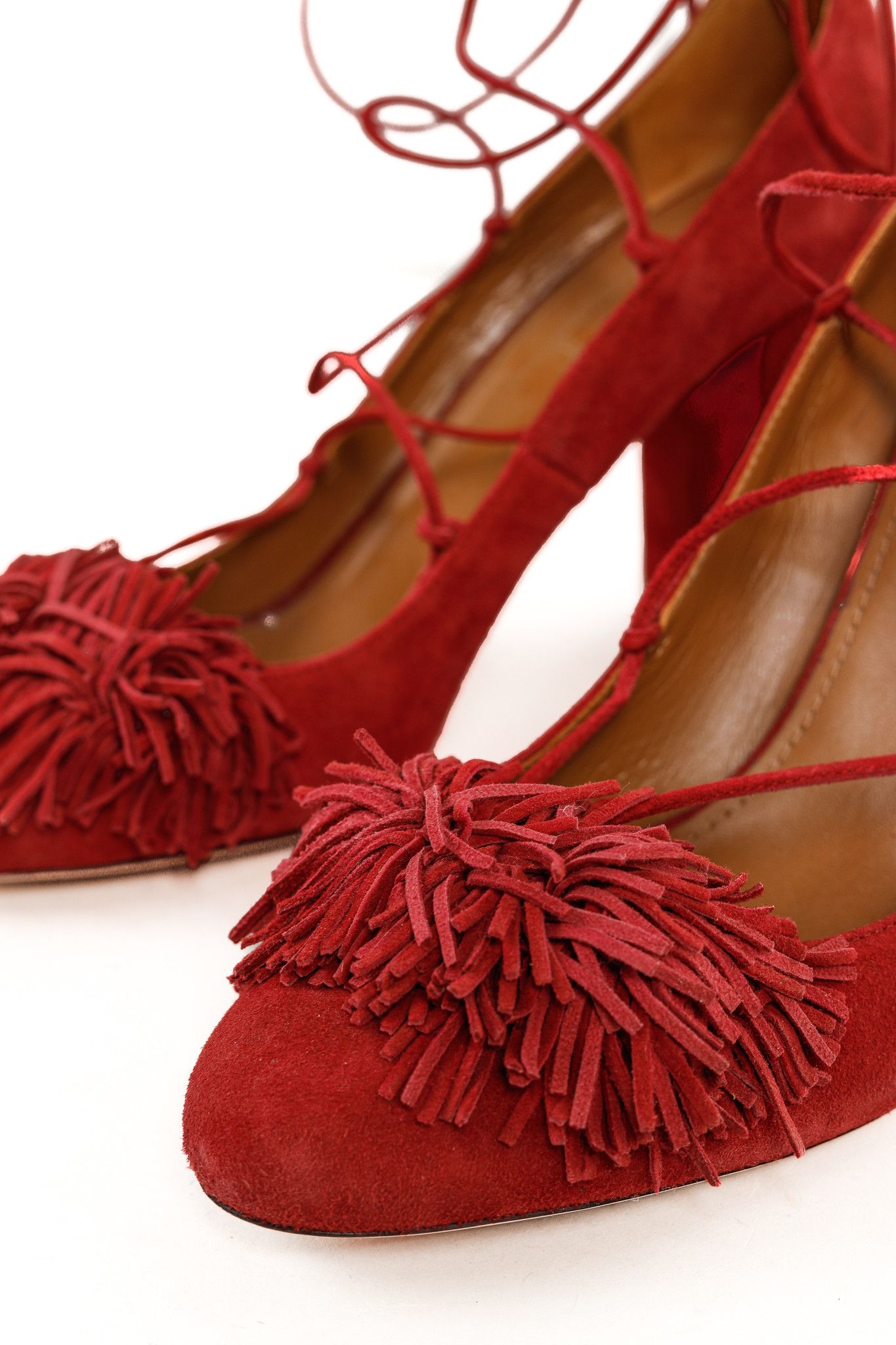 Aquazzura Aquazzura Wild Thing Fringe Lace-Up Block-Heel Pumps Size US 8.5 / IT 38.5 - 7 Thumbnail