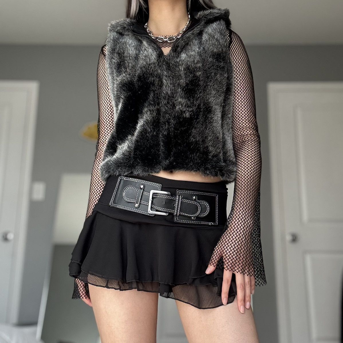 Other Vintage Grey Faux Fur Hooded Vest Size S / US 4 / IT 40 - 9 Thumbnail