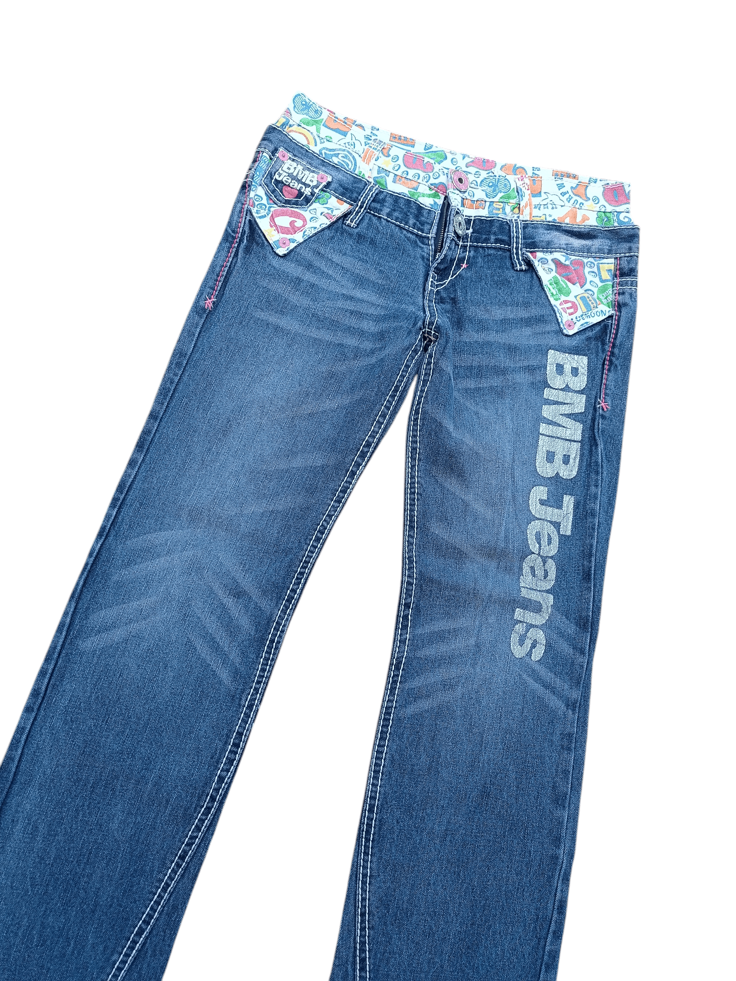 Designer VTG🔥BLUE MOON BLUE Double Waist Big Logo Paint Design Denim Size US 34 / EU 50 - 14 Thumbnail