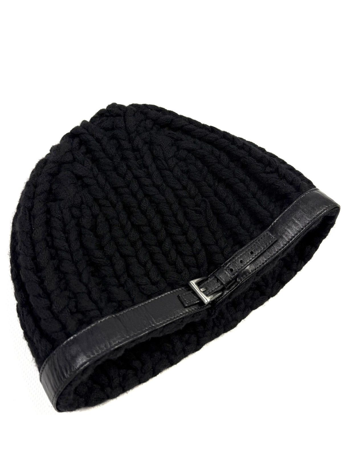 Prada Prada Archive Cashmere Knit Beanie Leather Belt Strap Hat Size ONE SIZE - 5 Thumbnail