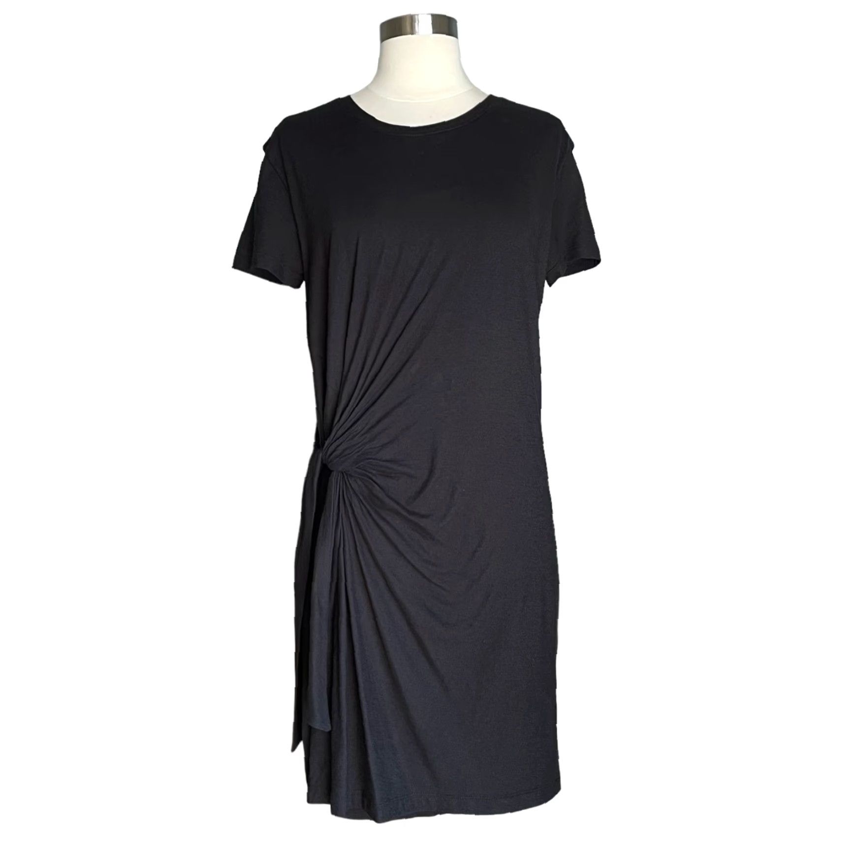 Vince Vince Side-Tie Cotton Dress Short Sleeve Black T-Shirt Dress Mini XS Women Casual Style Size XS / US 0-2 / IT 36-38 - 2 Thumbnail
