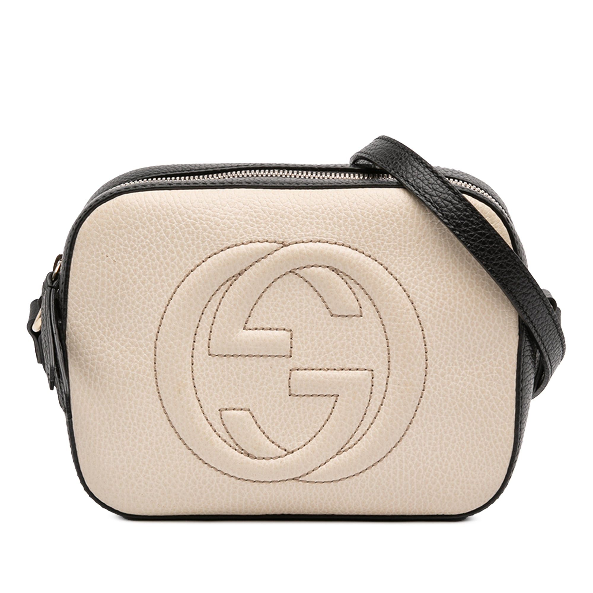 Gucci Small Bicolor Leather Soho Disco Crossbody in White, Women's