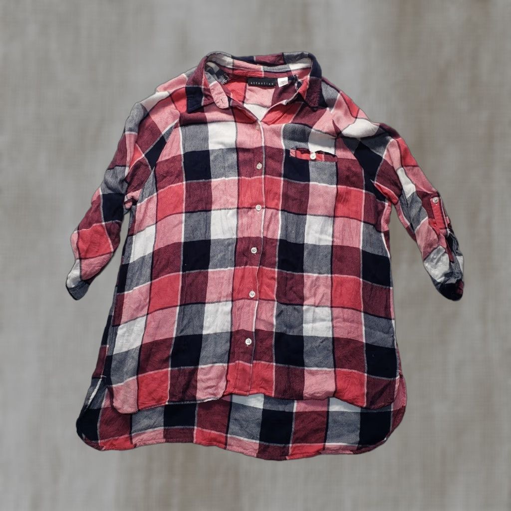 Vintage Attention Shirt Women L Red Plaid Button-Up Long Sleeve Casual Size L / US 10 / IT 46 - 1 Thumbnail