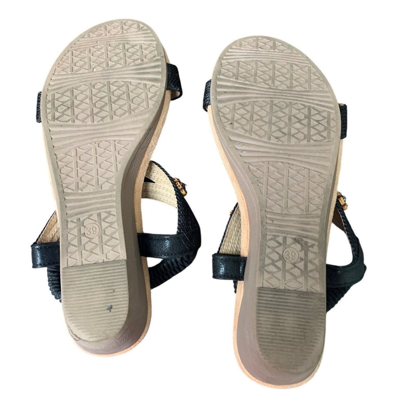 Other Shibever Women's 8.5 Black Tan Beaded Wedge Sandals Size US 8.5 / IT 38.5 - 7 Thumbnail