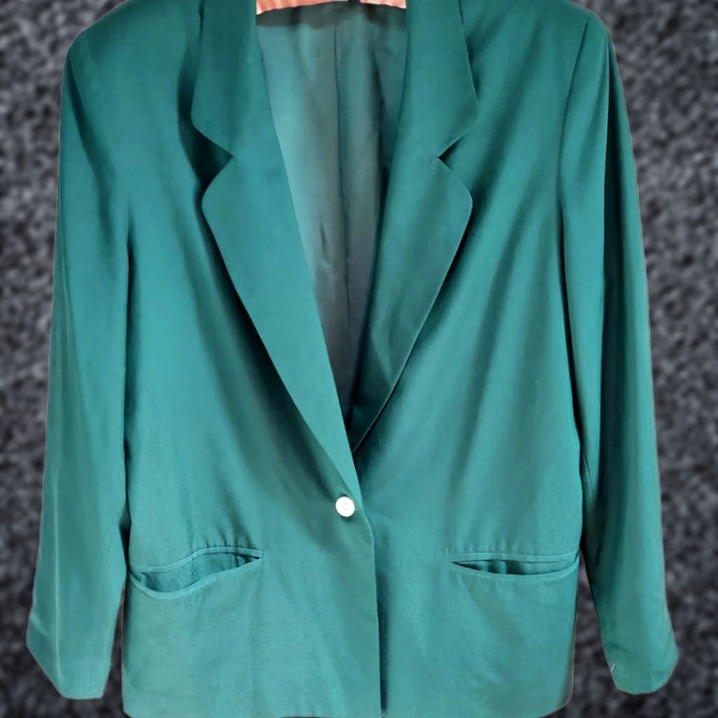 Vintage Silk Collection Womens Blazer Jacket Green Small Single Breasted One-Button Silk Size S / US 4 / IT 40 - 1 Thumbnail