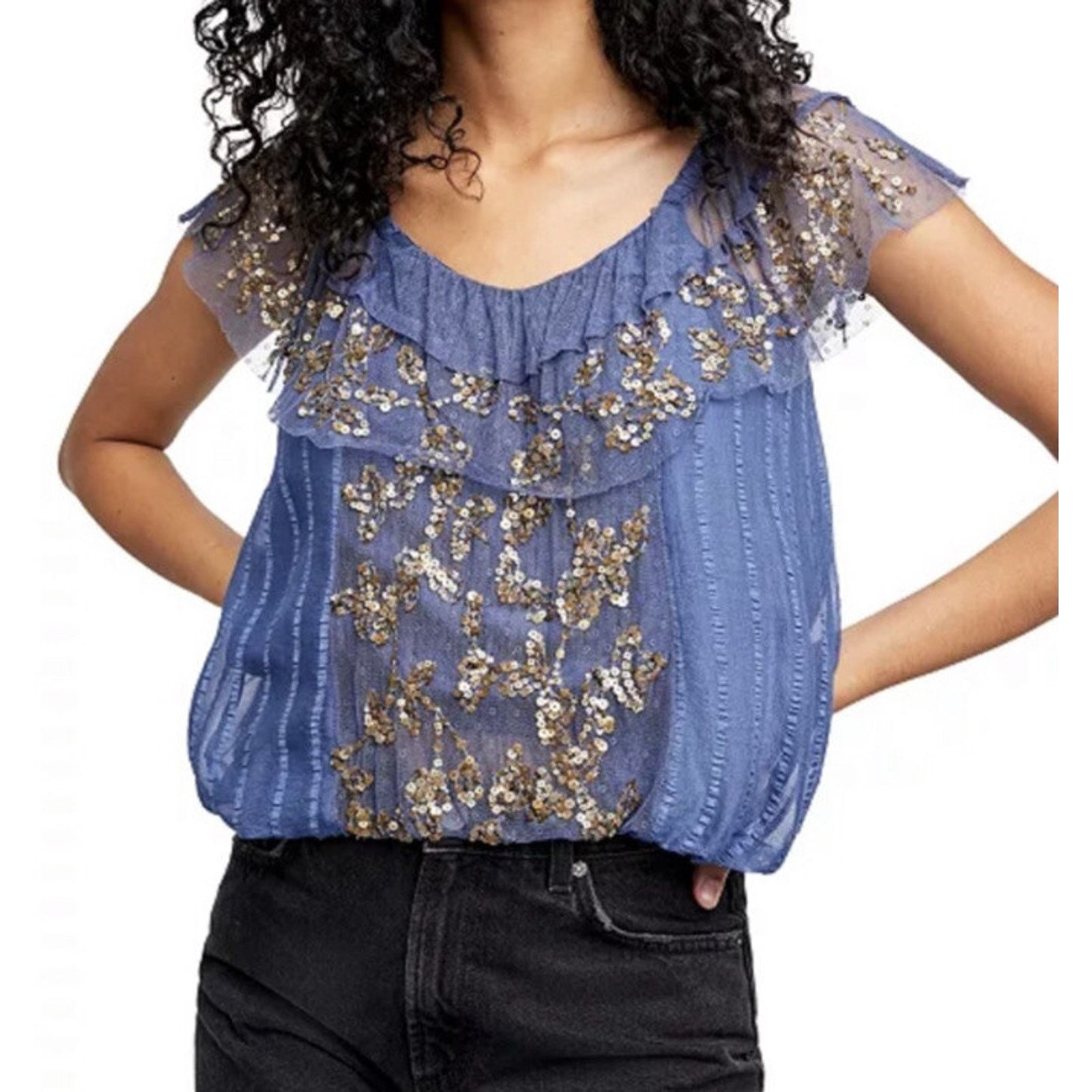 Free People Free People Elisas Of The Sholder Top Wild Blue A003037 Size S / US 4 / IT 40 - 1 Thumbnail