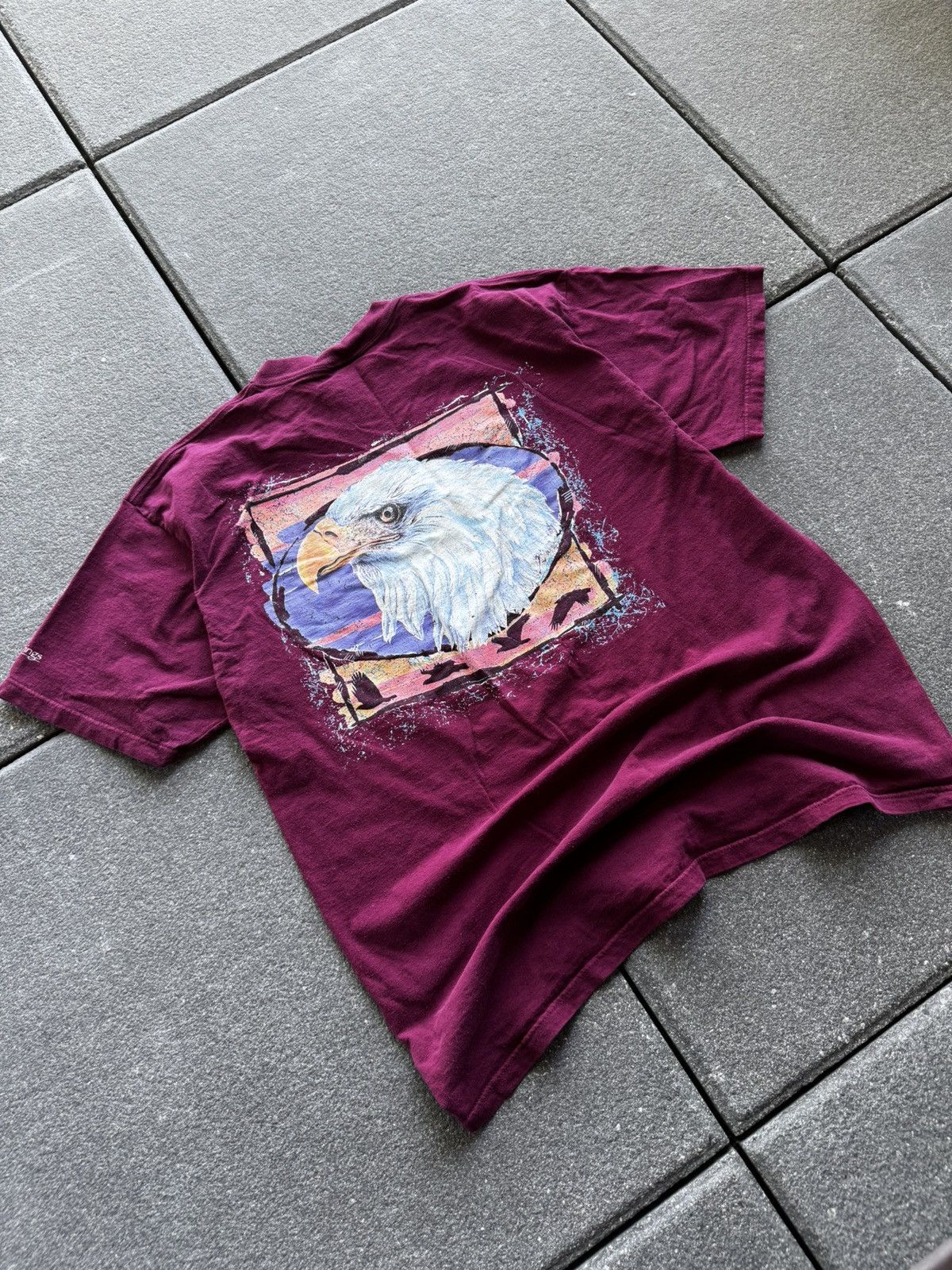 Tultex CRAZY VINTAGE 90's BURGUNDY EAGLE T-SHIRT Size US XL / EU 56 / 4 - 1 Thumbnail