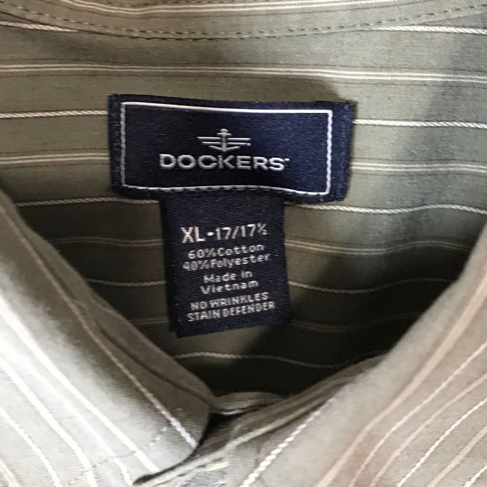 Dockers Dockers Green Striped Collared Long Sleeve Shirt XL 17/17 ½ Size US XL / EU 56 / 4 - 3 Thumbnail