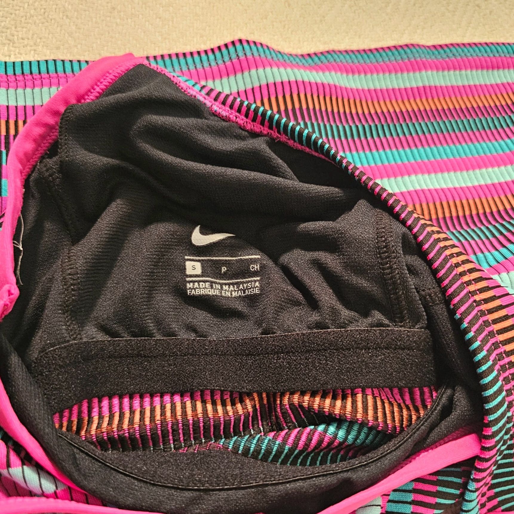 Nike Nike Women's Textured Stripe Racerback Tankini Top Petite Pink Fire/Multicolor S Size S / US 4 / IT 40 - 7 Thumbnail