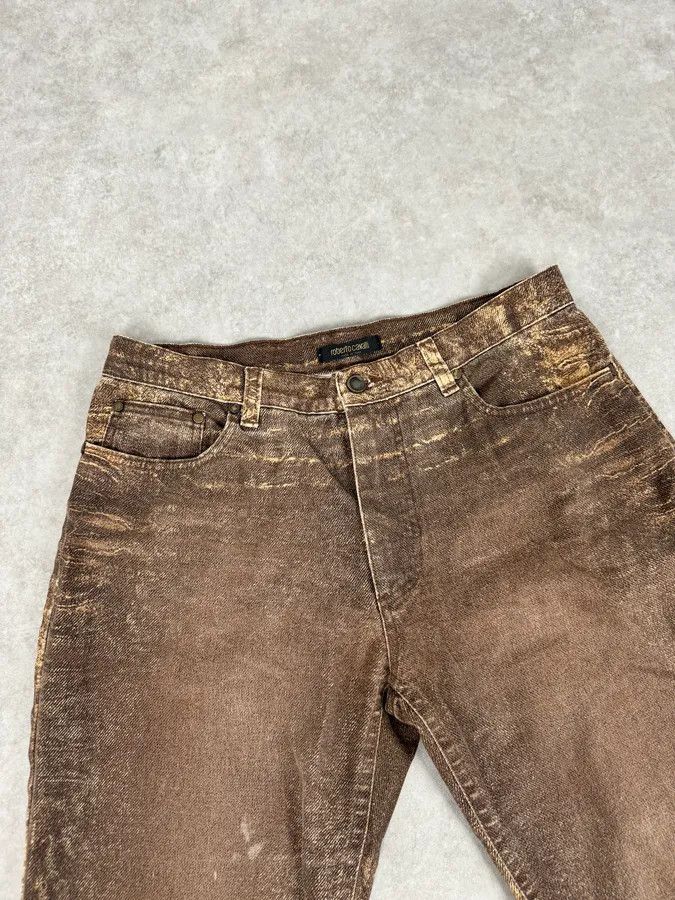 Roberto Cavalli 2000s Roberto Cavalli Brown Sand Eroded Flared Jeans Size US 32 / EU 48 - 6 Thumbnail