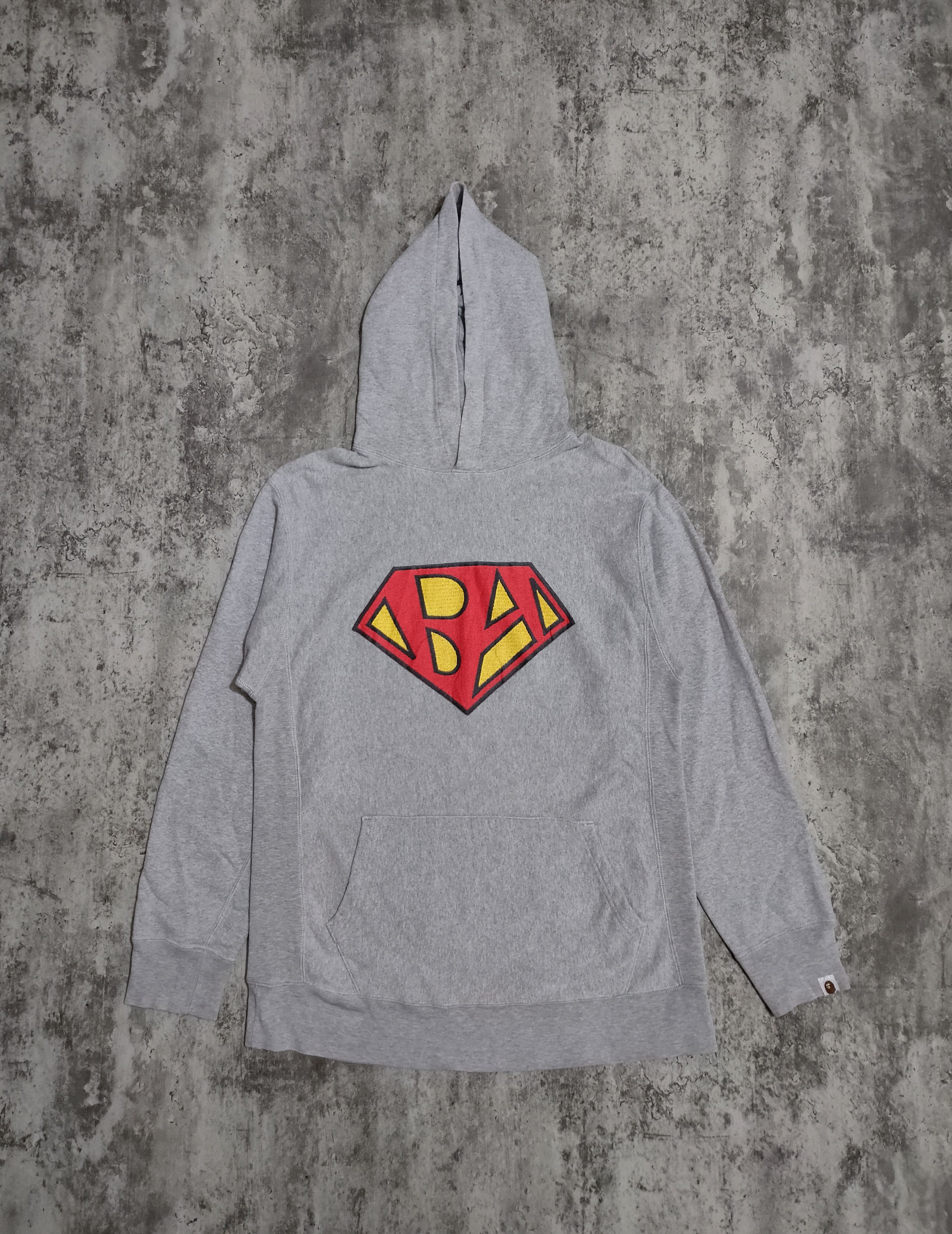 image of Bape Superman Logo Pullover Hoodie in Grey, Men's (Size Medium)