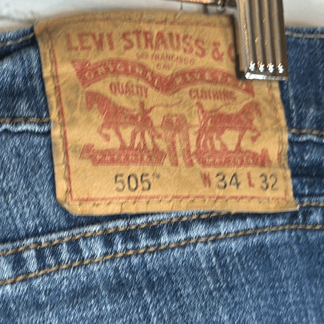 Levi's Levi's 505 Jeans Mens Straight Leg Size 34x32 Blue | W34 L32 Regular Inseam 32 | Levi's 505 Men’s Straight Jeans Size US 34 / EU 50 - 4 Thumbnail