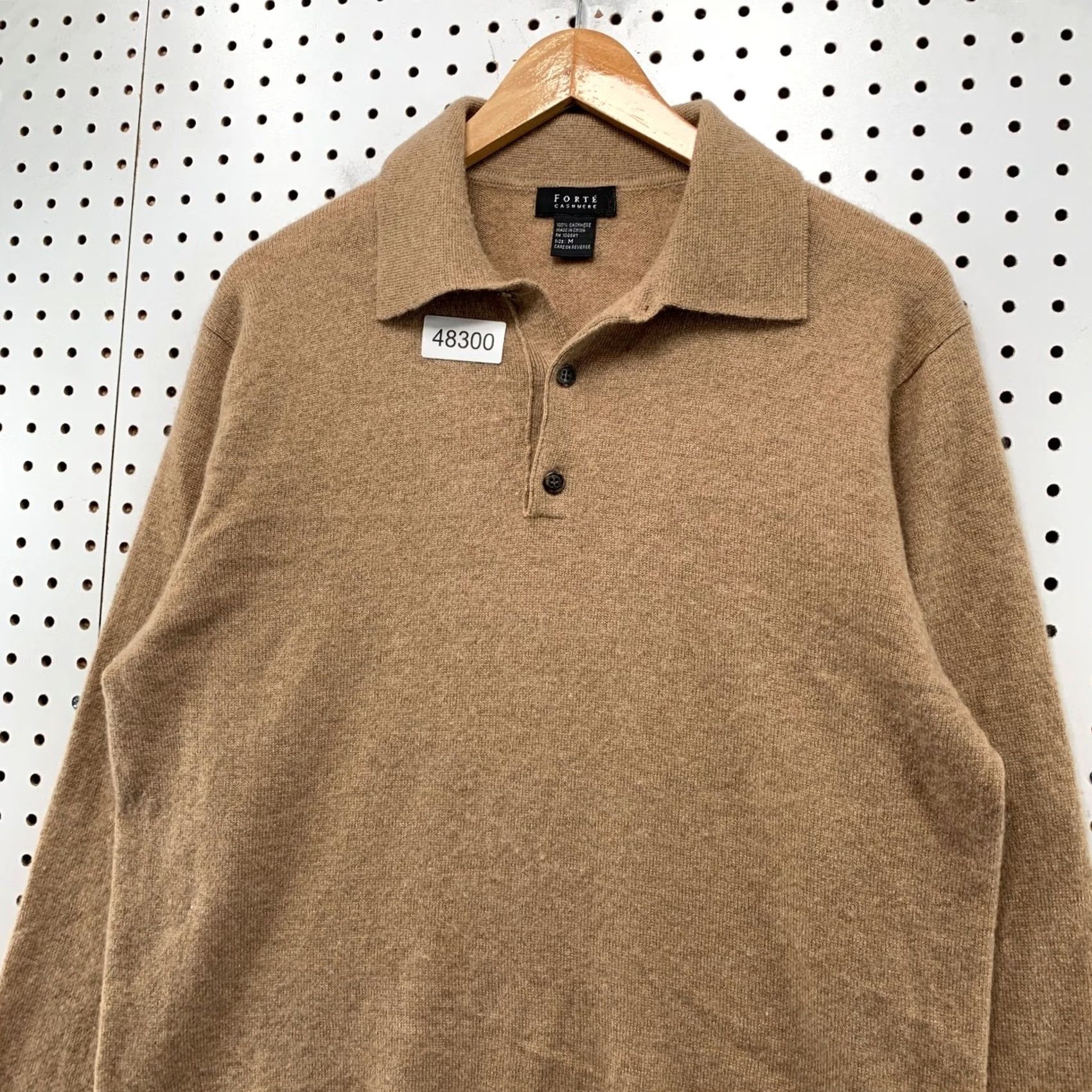 Vintage Forte Cashmere Mens Polo Sweater M Camel Brown 100% Cashmere Long Sleeve Size US M / EU 48-50 / 2 - 6 Thumbnail