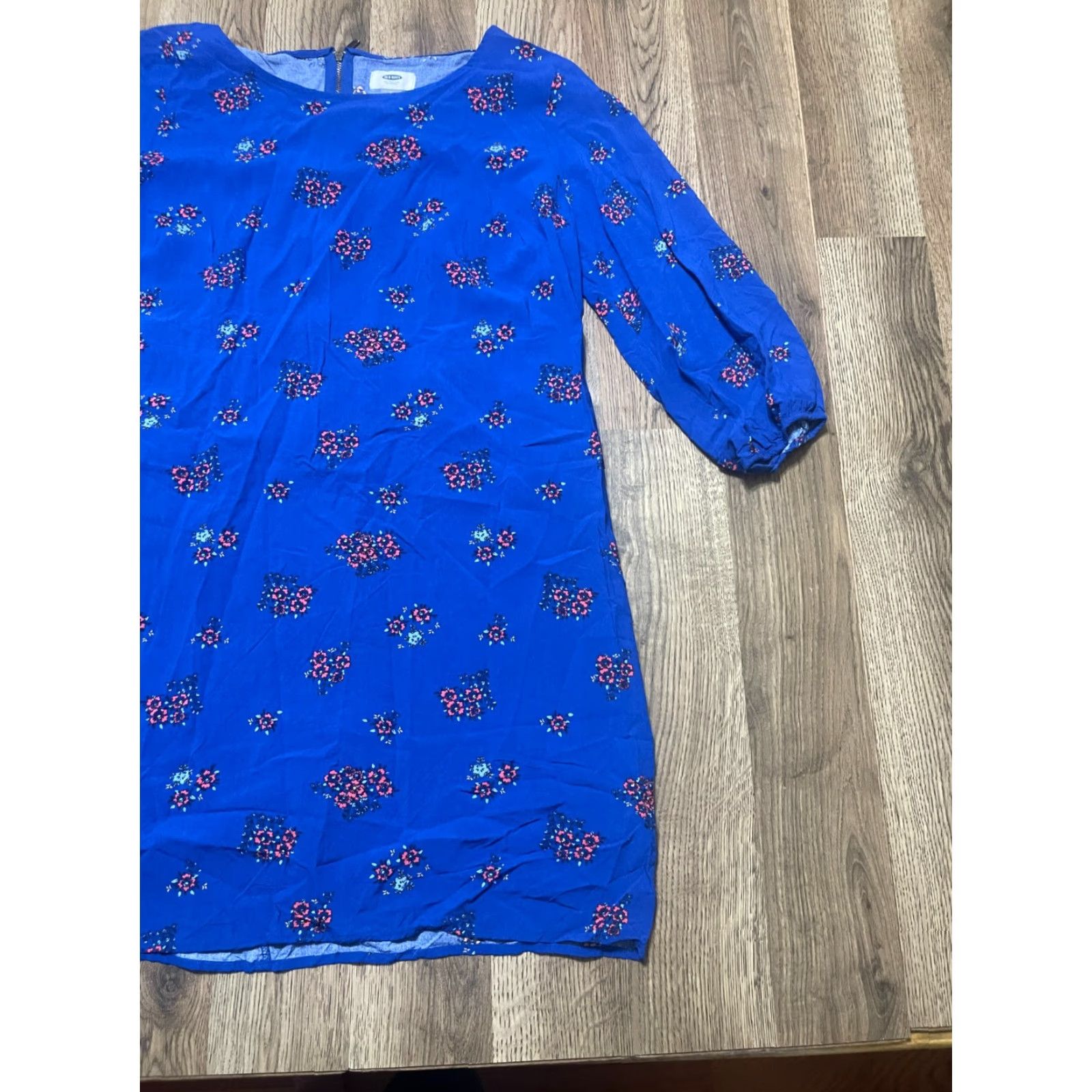 Old Navy Old Navy Dress Women L Back Blue Red Floral 3/4 Sleeve Zip Up Shirt Dress Size L / US 10 / IT 46 - 3 Thumbnail