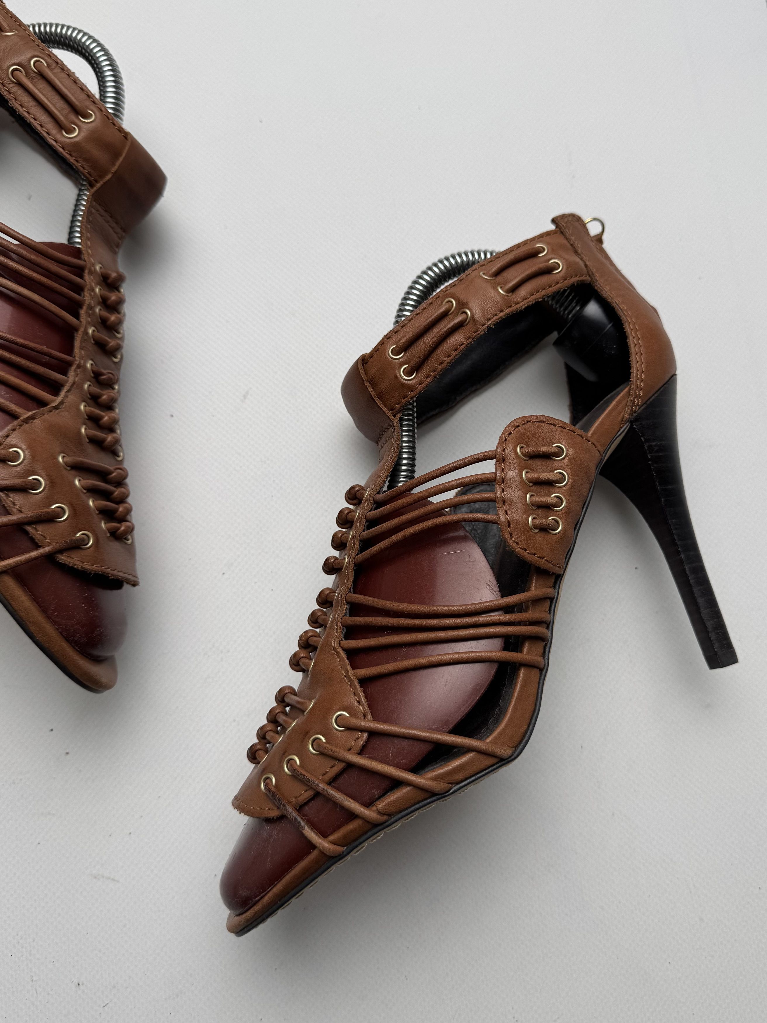 Vintage Vintage Leather Strappy Heels Lace Up High Heel Sandals E2 Size US 8.5 / IT 38.5 - 3 Thumbnail