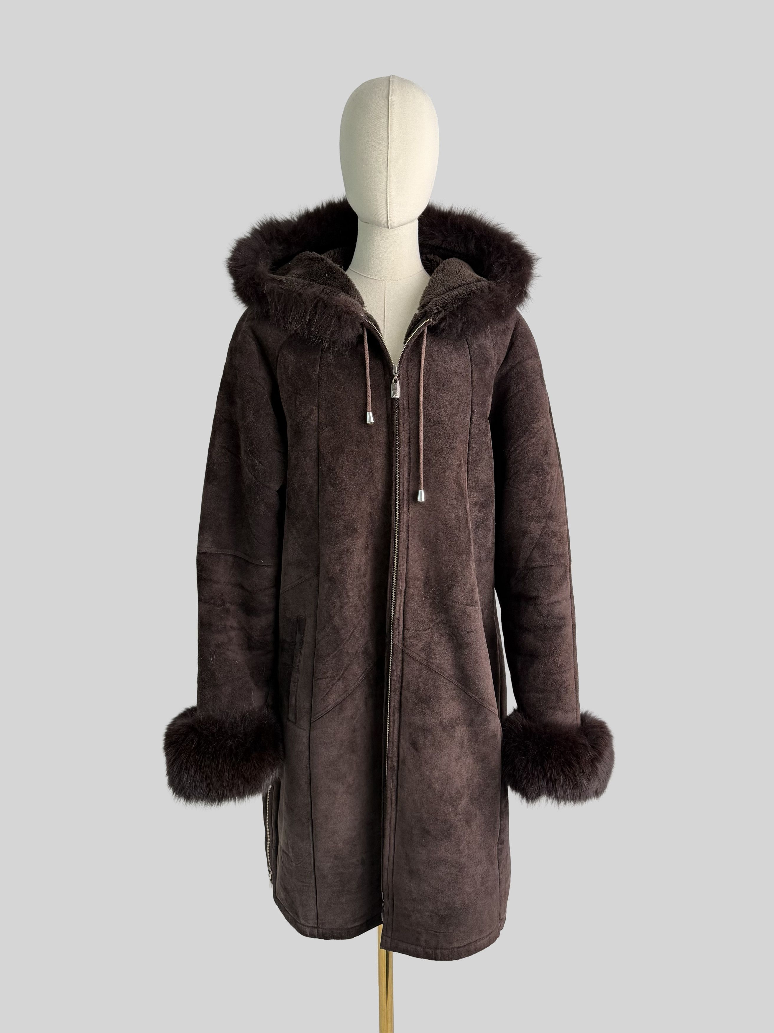 Vintage Vintage Shearling Sheepskin Coat Suede Hooded Winter Y2K Size XL / US 12-14 / IT 48-50 - 1 Thumbnail