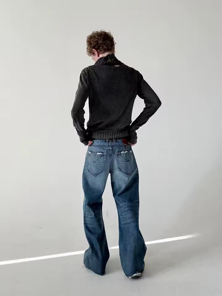 Jean Distressed Baggy Streetwear Straight Vintage Style Jeans Size US 32 / EU 48 - 8 Thumbnail
