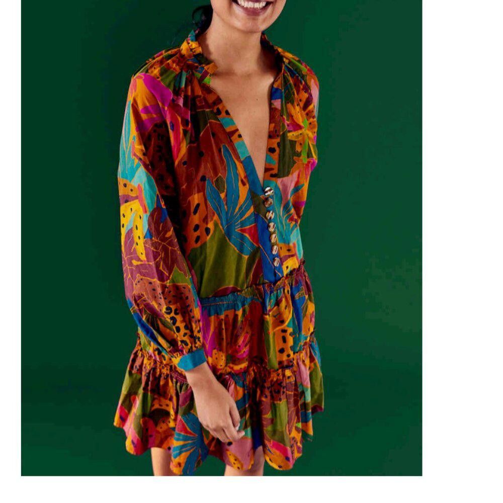 Farm Rio Farm Rio Organic Cotton Leopard Tropical Print Mini Dress Size S / US 4 / IT 40 - 4 Thumbnail