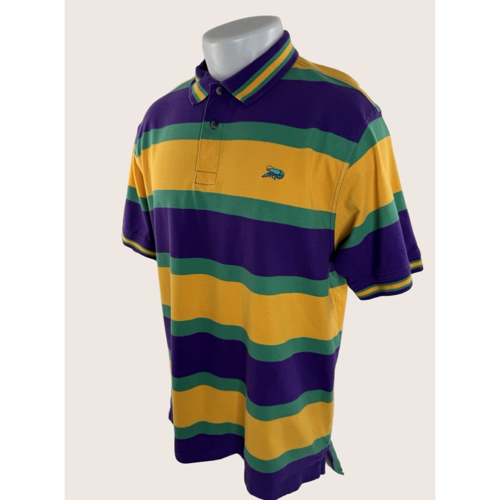 Vintage PERLIS MARDI GRAS Striped Embroidered Crawfish Mens L Polo Shirt Size US L / EU 52-54 / 3 - 1 Thumbnail