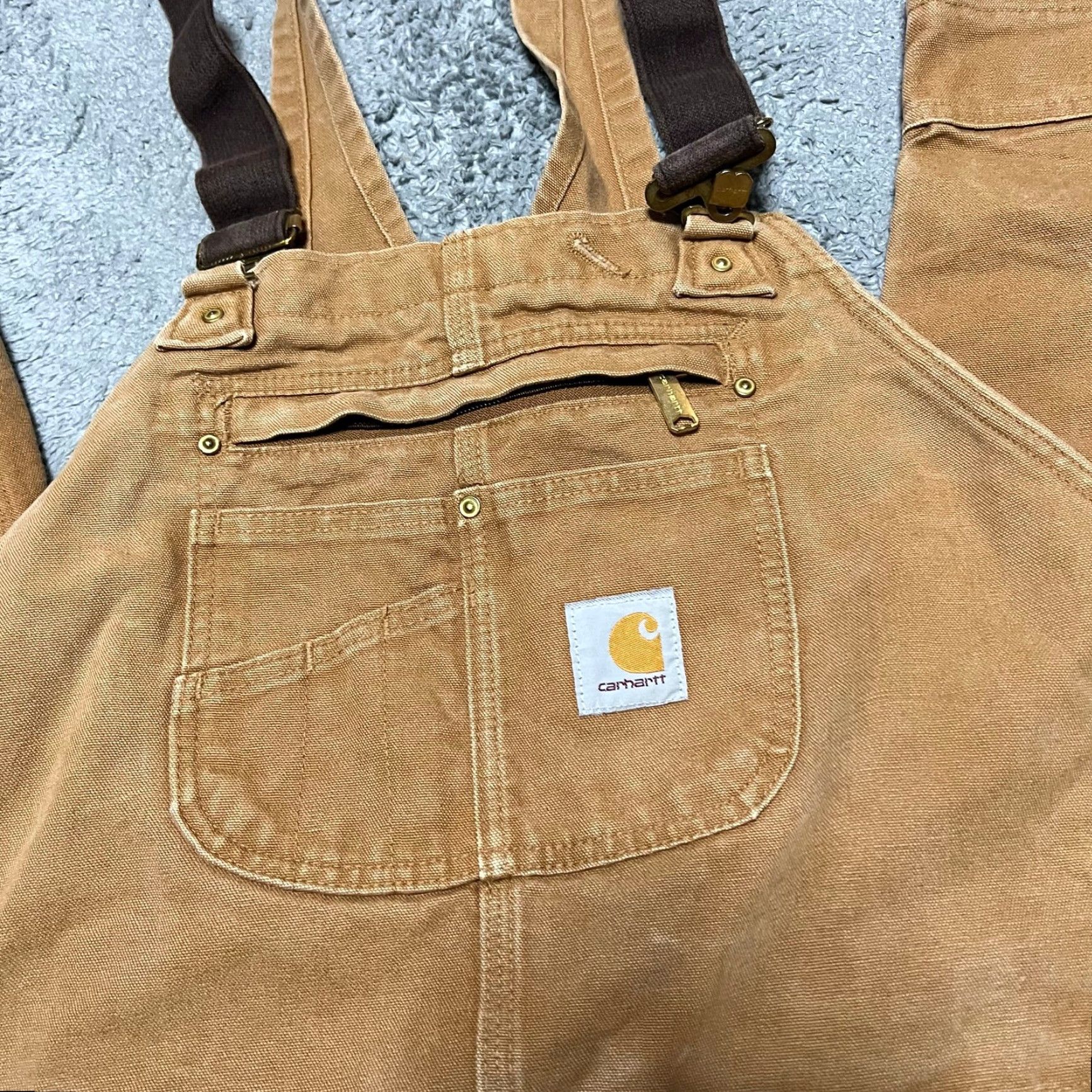 Carhartt VINTAGE Carhartt Duck Bib Overalls Mens 48 x30 USA Double Knee 102776 Brown Big & Tall Mens Size US 32 / EU 48 - 2 Thumbnail