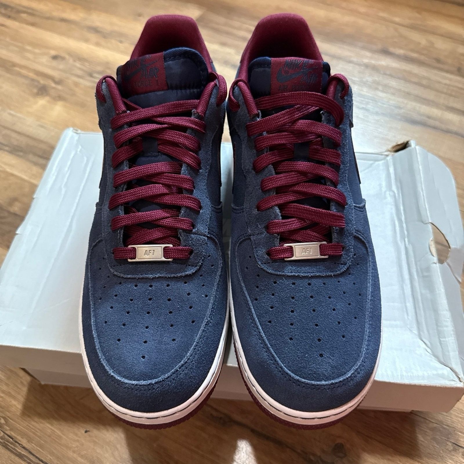 Nike 2014 Nike Air Force Low 1 Suede Midnight Navy Deep Garnet Size US 12 / EU 45 - 4 Thumbnail