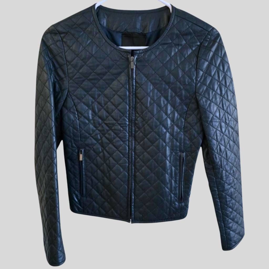Giordano Giordano Ladies XS Quilted Leather Jacket Turquoise Green Zi Size XS / US 0-2 / IT 36-38 - 2 Thumbnail