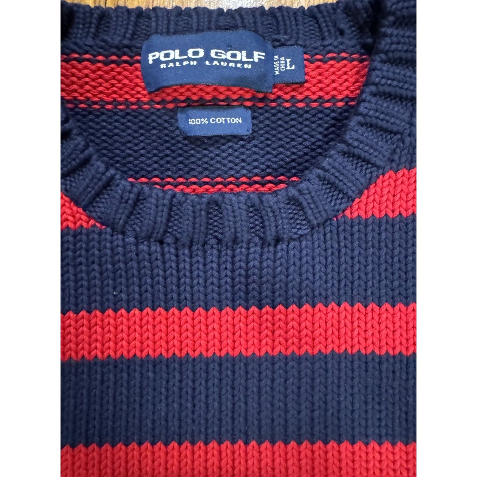 Polo Ralph Lauren VINTAGE Polo Ralph Lauren Golf Sweater Mens Blue Red Stripe Knit Lrg 100% Cotton Size US L / EU 52-54 / 3 - 4 Thumbnail