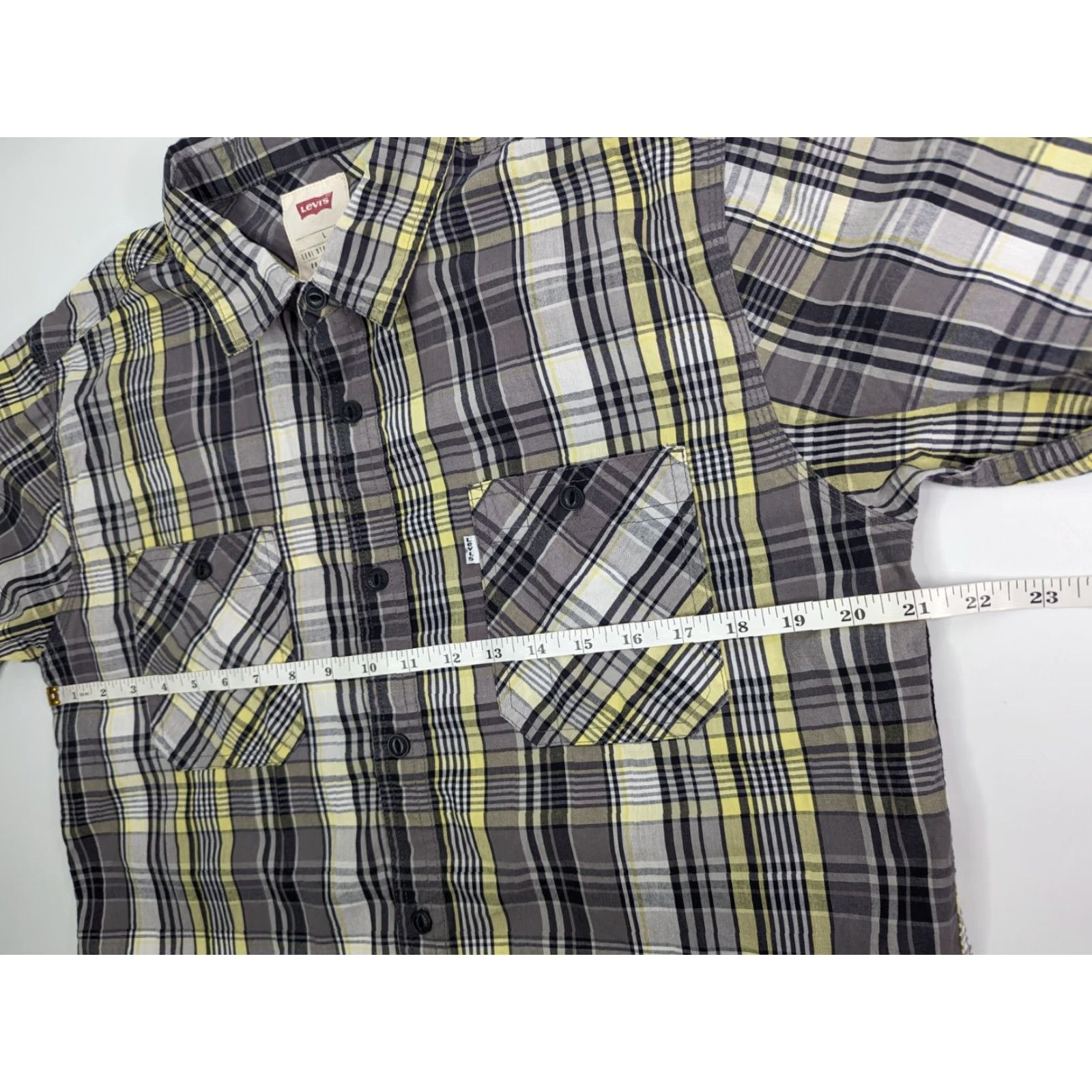 Levi's Levi's Button-Up Shirt Casual Plaid Grey Yellow Short Sleeve Size L Men Size US L / EU 52-54 / 3 - 4 Thumbnail