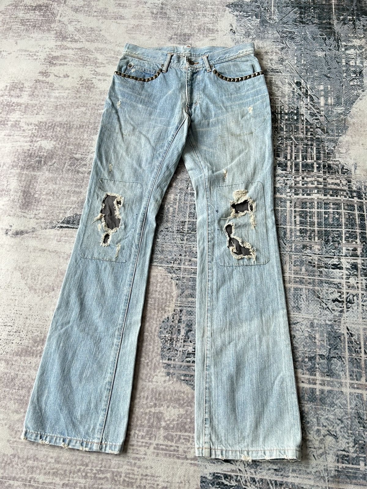Tete Homme Tete Homme Flared Distressed Jeans Size US 29 - 3 Thumbnail