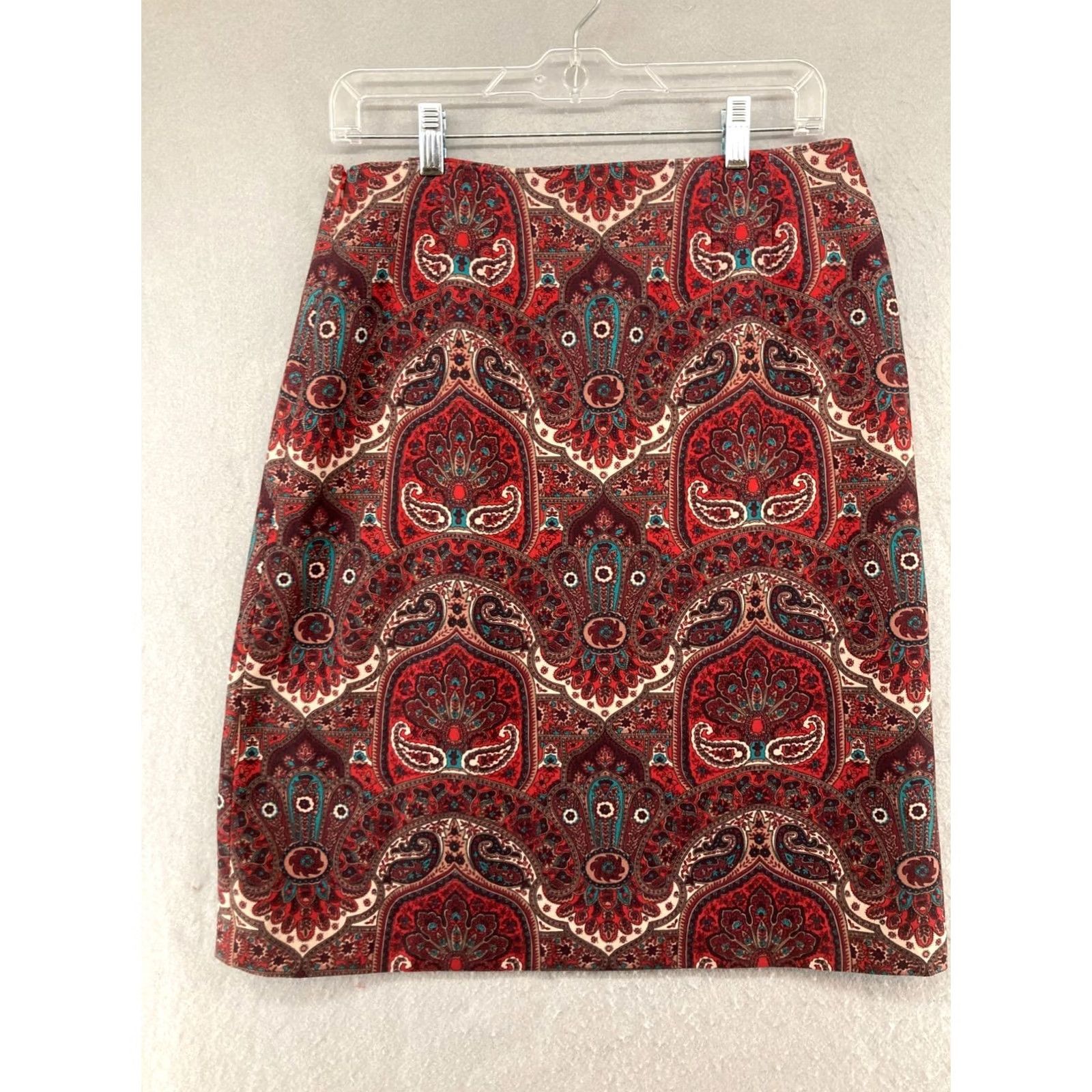 Talbots Talbots Skirt Womens 4 Red Paisley Pencil Straight Cotton Stretch Knee Length Vintage No Size 27" / US 4 / IT 40 - 7 Thumbnail