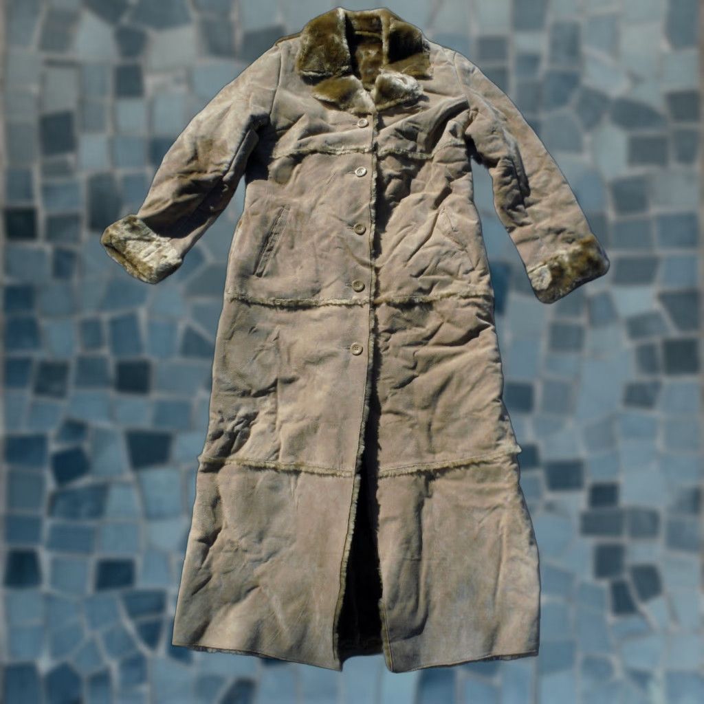 VINTAGE Brandon Thomas Leather Trench Coat Womens Medium Brown Faux Fur Full Length Suede Winter Outdoor Church Womens
