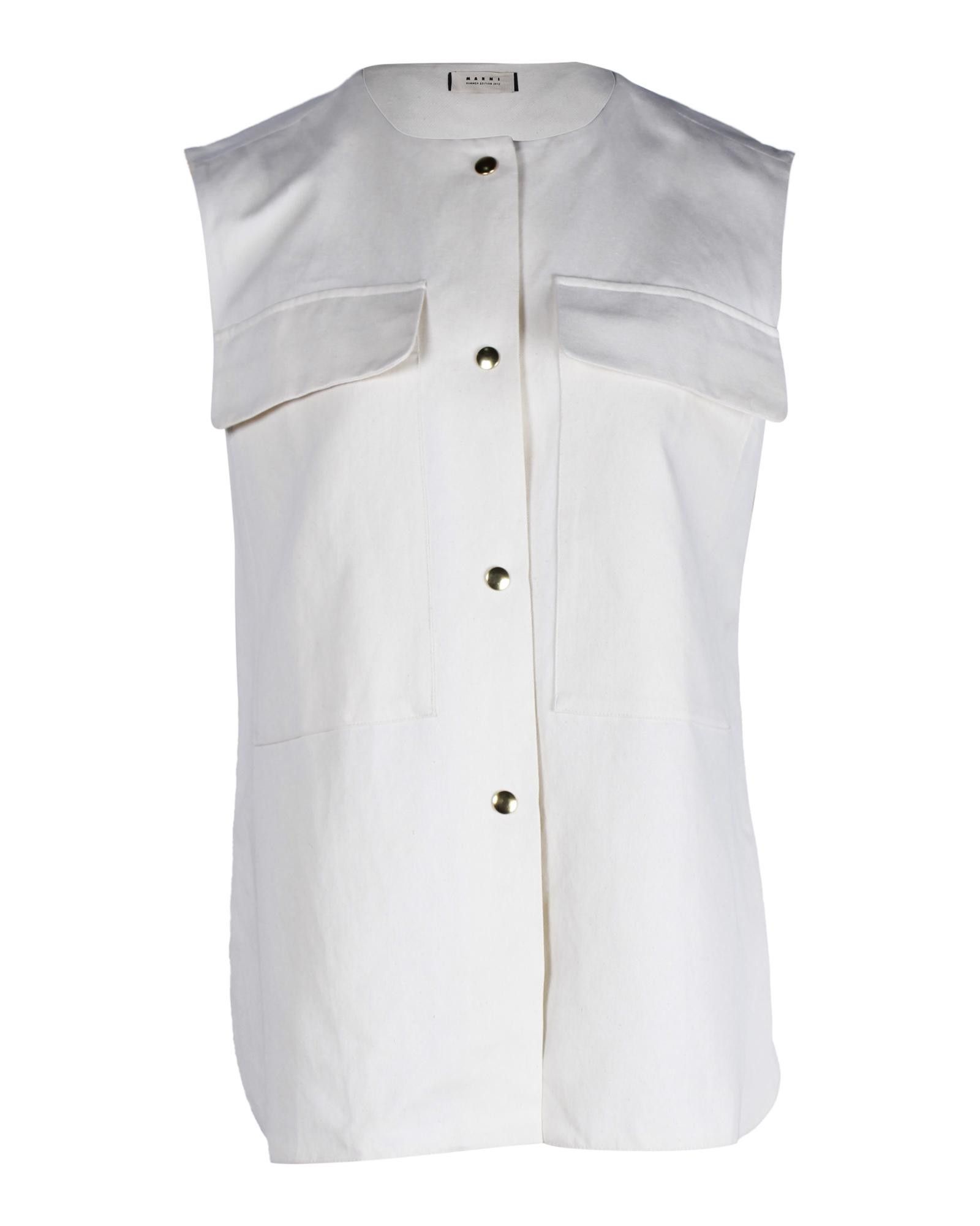 image of Marni Cream Cotton Vest Top With Snap Front And Flap Pockets in White/Cream, Women's (Size Small)