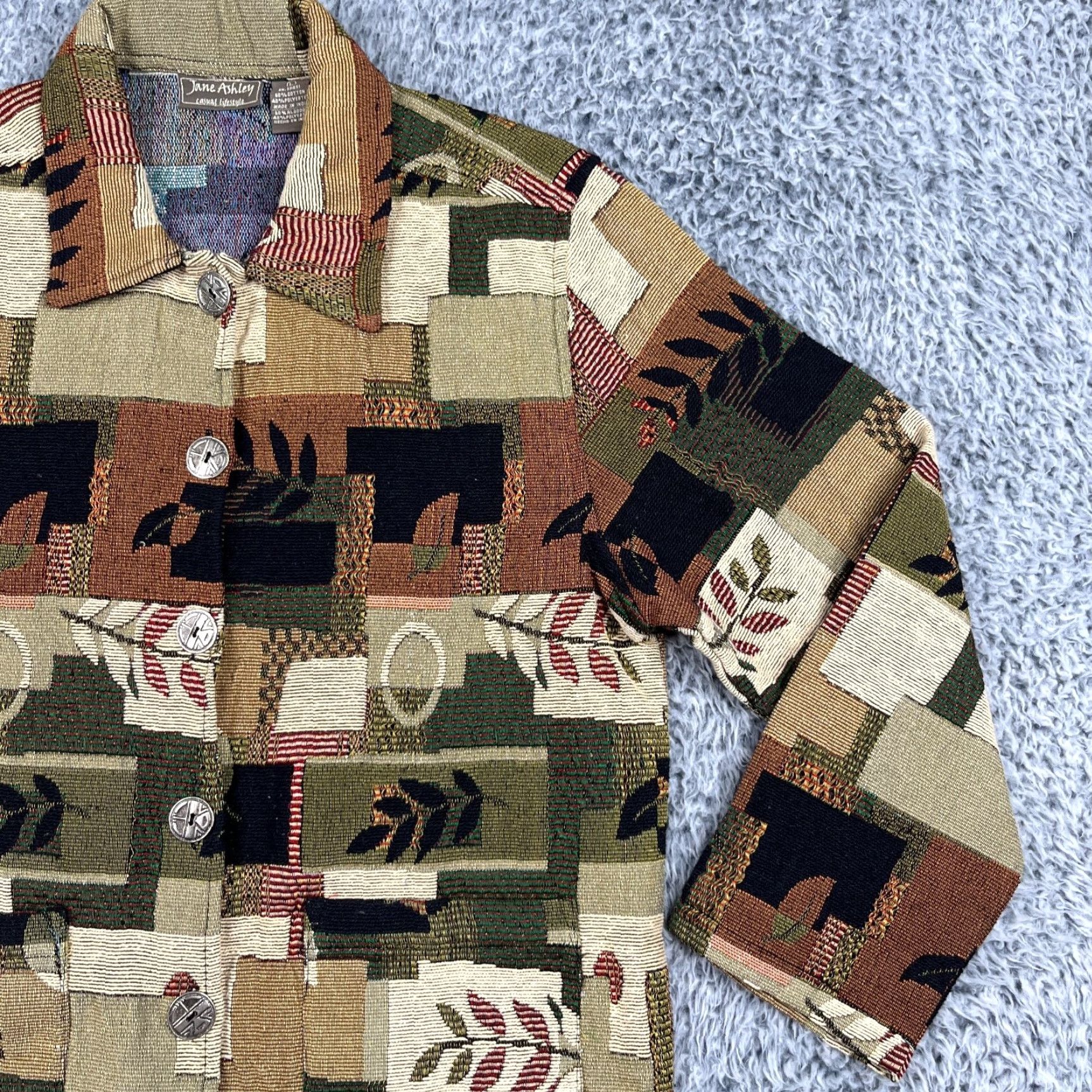 Vintage VINTAGE Jane Ashley Tapestry Jacket Womens Large Fall Autumn Patchwork Metal Button Size L / US 10 / IT 46 - 5 Thumbnail
